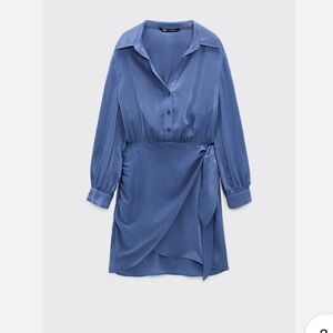 Zara Satin Effect Indigo Knotted Dress